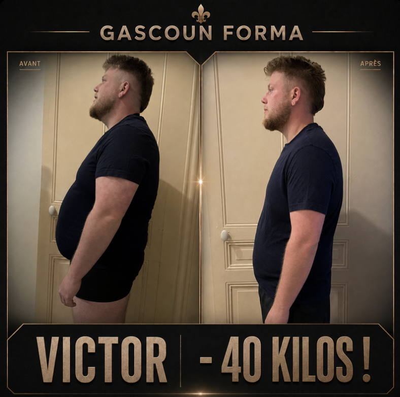 Transformation avant apres de Victor — -40 kilos